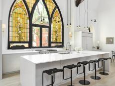 White Modern Kitchen With Stained Glass Window