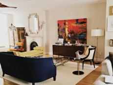Eclectic Living Area Showcases Vibrant Primary Colors