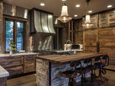 Brown Rustic Kitchen With Pine Cabinets