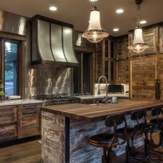 Brown Rustic Kitchen With Pine Cabinets