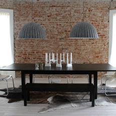 Neutral Contemporary Dining Room With Gray Pendants