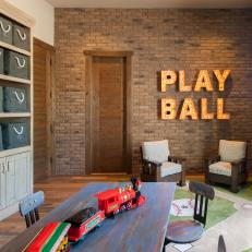 Neutral Rustic Playroom With Marquee Letters