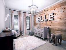 Neutral Rustic Nursery With White Rug