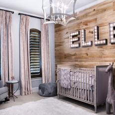 Neutral Rustic Nursery With Pine Accent Wall