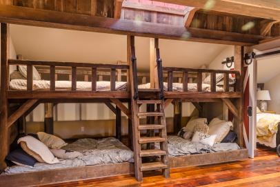 Kids Rustic Room With Bunk Beds And, Barn Door Bunk Beds