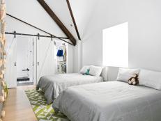 Kid's White Contemporary Room With Green Rug
