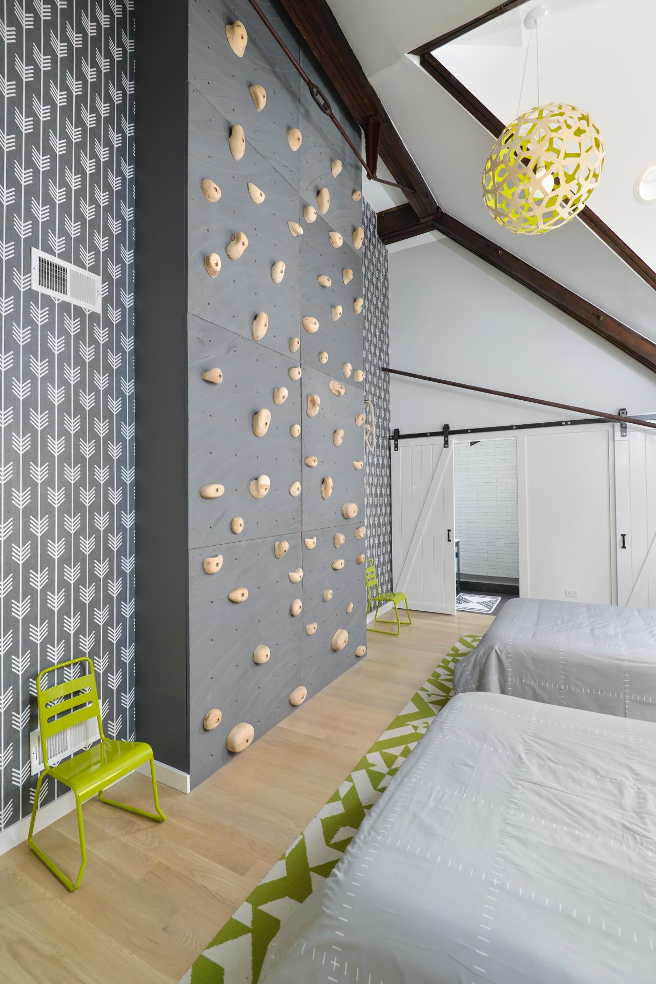 Gray And White Contemporary Bedroom With Climbing Wall Hgtv