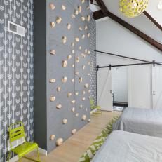 Gray and White Contemporary Bedroom With Climbing Wall