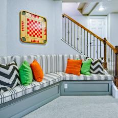 Gray Built In Bench With Colorful Pillows