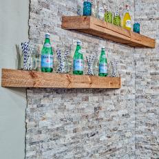 Rustic Wood Floating Shelves and Stone Wall