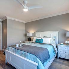 Soothing Gray Master Suite With Blue Bedding