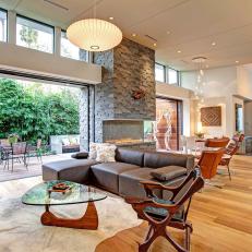 Indoor/Outdoor Contemporary Living Room and Zen Garden