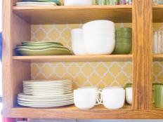 Yellow Backing in Kitchen Cabinet