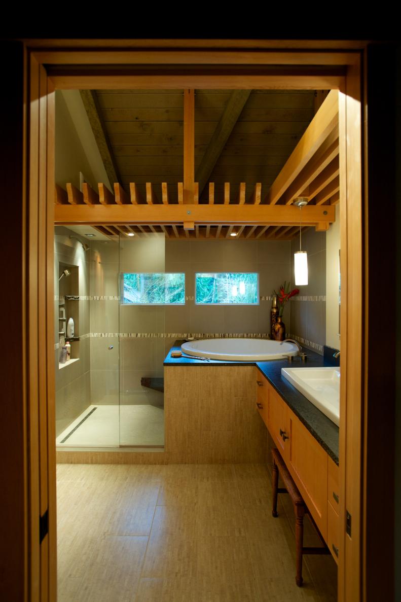Peaceful Zen Bathroom With Japanese Soaking Tub