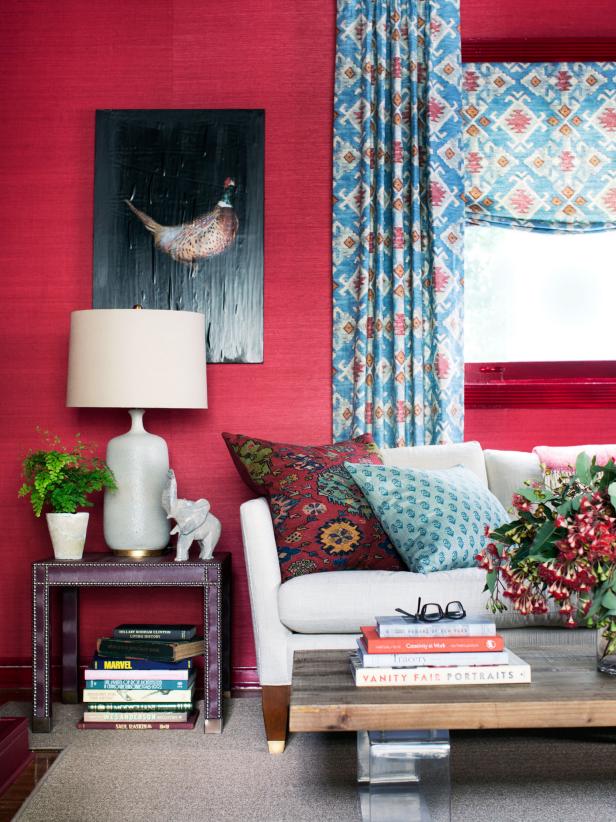 Red Grasscloth Wall Covering