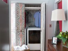Laundry Room With Patterned Bifold Doors 
