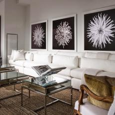 White Transitional Living Room With Long Sofa