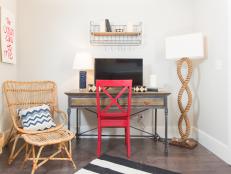 Coastal Home Office With Red Chair
