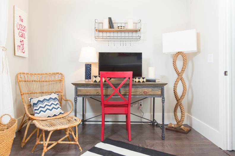 Home Office With Red Chair