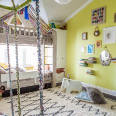 Colorful & Whimsical Girls Room With Bunk Beds & Knotted Yarn Details