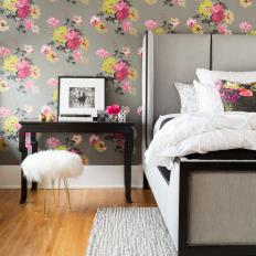 Feminine Bedroom Boasts Fun, Floral Wallpaper