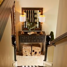 Stairway View of Console Table & Decor