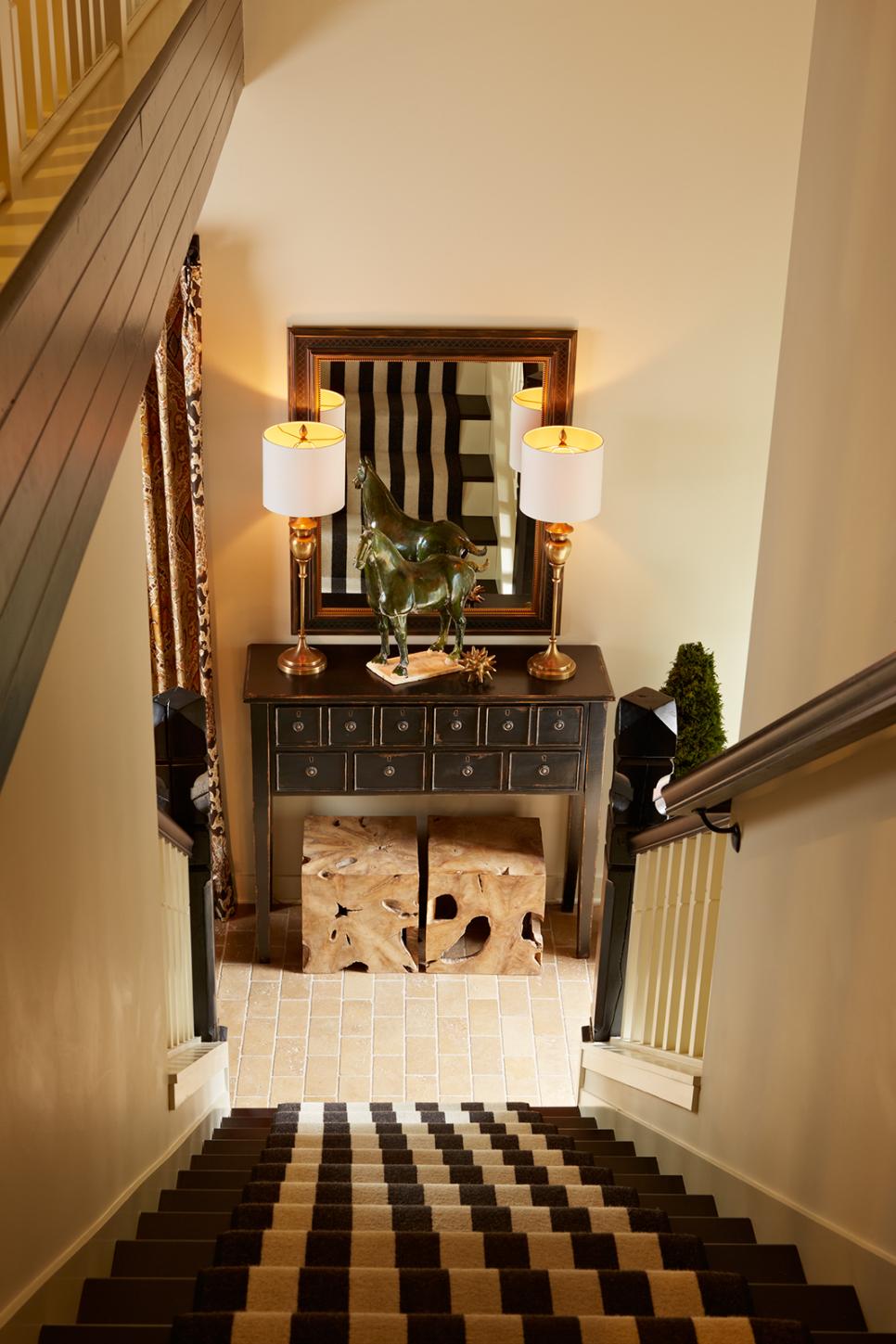 Stairway View of Console Table & Decor | HGTV