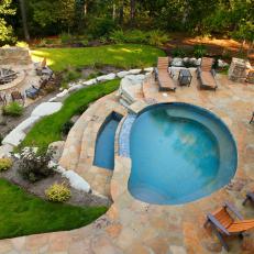 Backyard Features Mosaic Tile Pool & Fire Pit