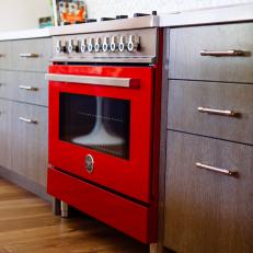 Bright Red Oven in Freshly Remodeled Kitchen