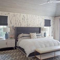 Gray Contemporary Bedroom With Bench