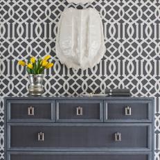 Gray Graphic Wallpaper and Dresser