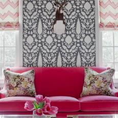 Pink Sofa and Gray Graphic Wallpaper