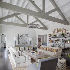 Gray Transitional Living Room With Vaulted Ceiling