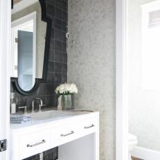 Stylish Powder Room With Textured Accent Wall