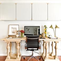 Transitional Home Office With Unfinished Table in Condo