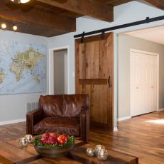 Wall Map and Bar Sliding Doors in Simple and Stylish Living Room 