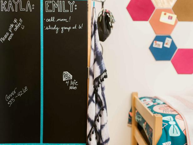 Dorm Room Wardrobe Interior Featuring Chalkboard Cover With Washi