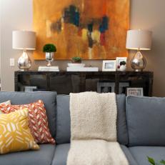 Living Room With Yellow and Orange Modern Art