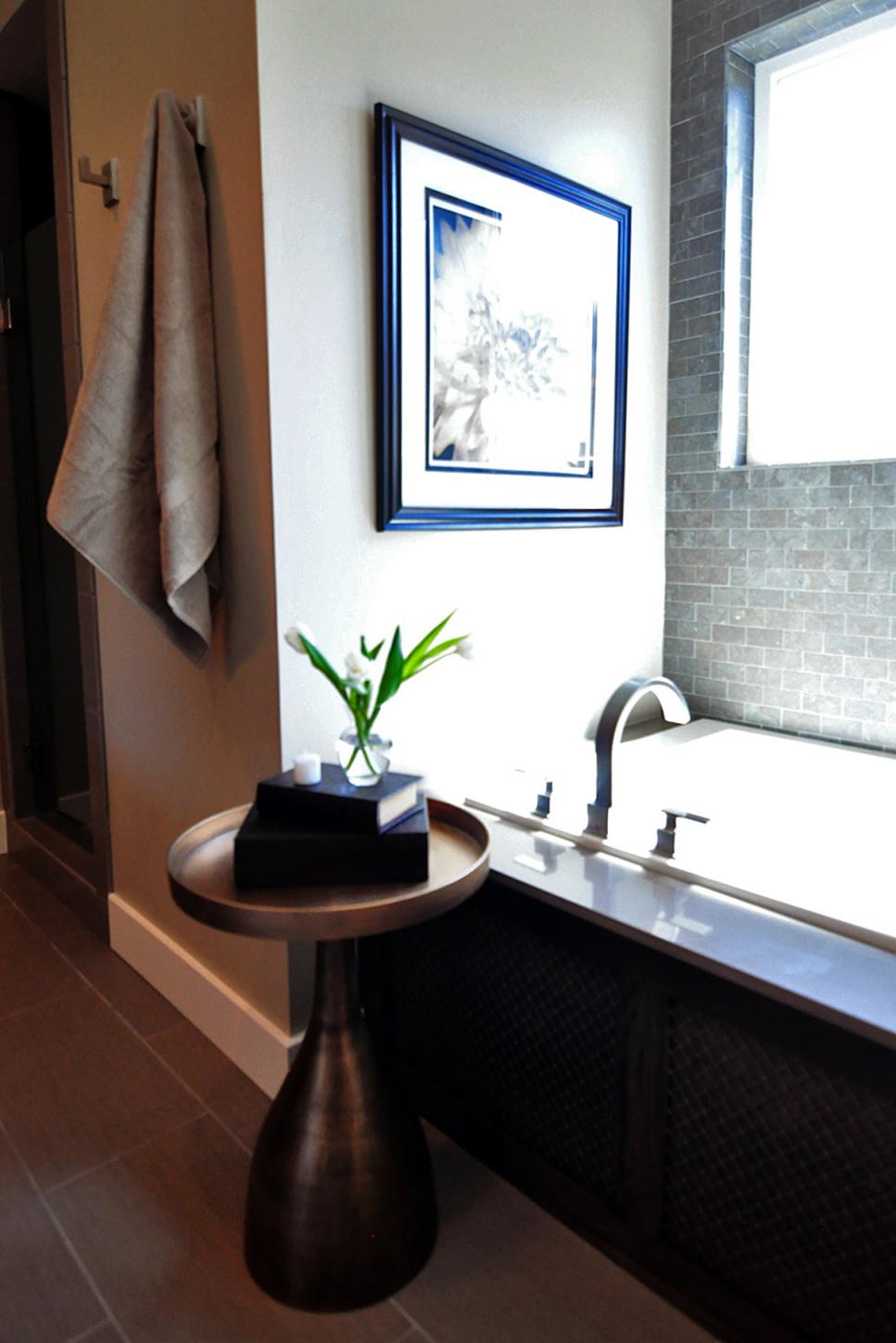 Bathtub With Metallic Side Table In Contemporary Bathroom Hgtv