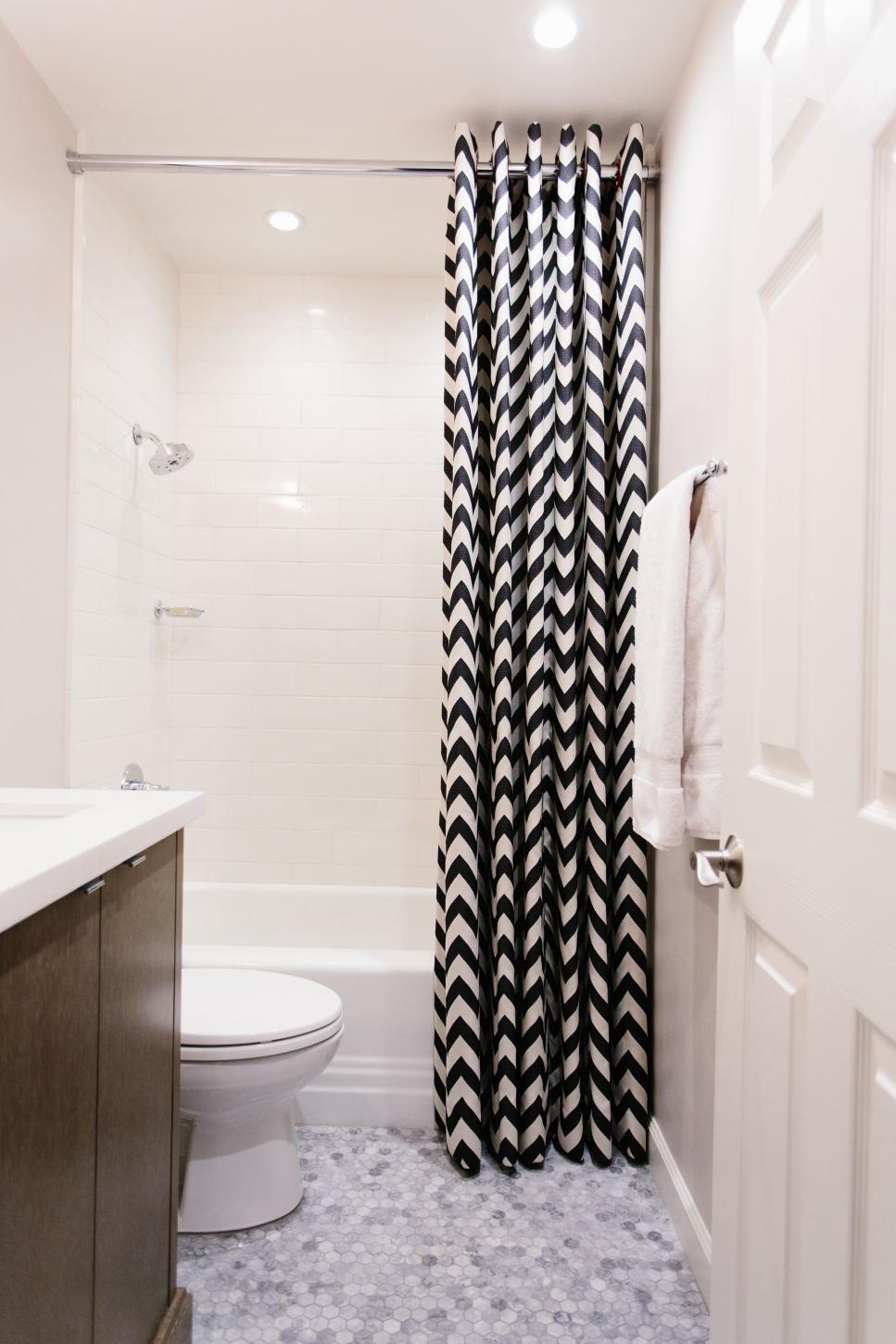 Black And White Chevron Shower Curtain, Shower Curtain For Black And White Tile Bathroom