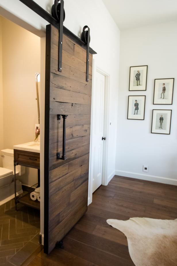 Reclaimed Wood Barn Door Gets Things Rolling In Bathroom