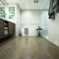 Long View of a Spa Bathroom in Brown, Gray and White