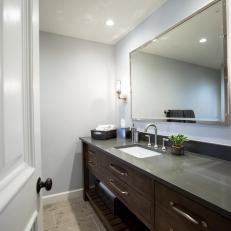 Long Wood Vanity Introduces a Contemporary Bathroom Design