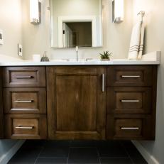 Floating Wood Vanity Inset in Small Space