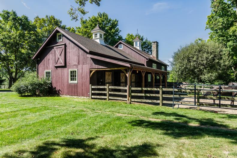 Exterior View of Renovated Brown Barn for Entertaining