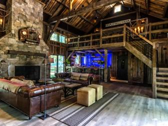 Revamped Barn With Large Stone Fireplace and Living Area