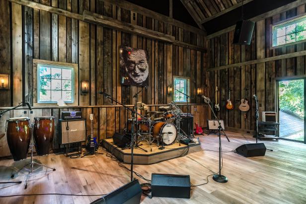 Musical Stage With Instruments at Revamped Barn Entertainment Space