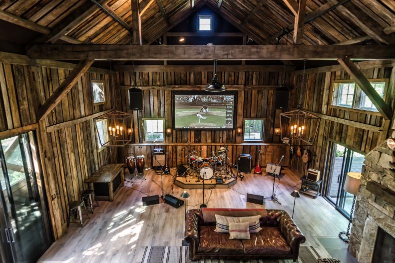 Barn Entertainment Space With Stage and Lounge