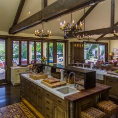 Rustic Chef's Kitchen With Double Islands