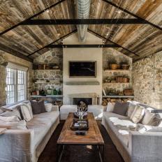 Cottage-Style Great Room With Matching Linen Sofas